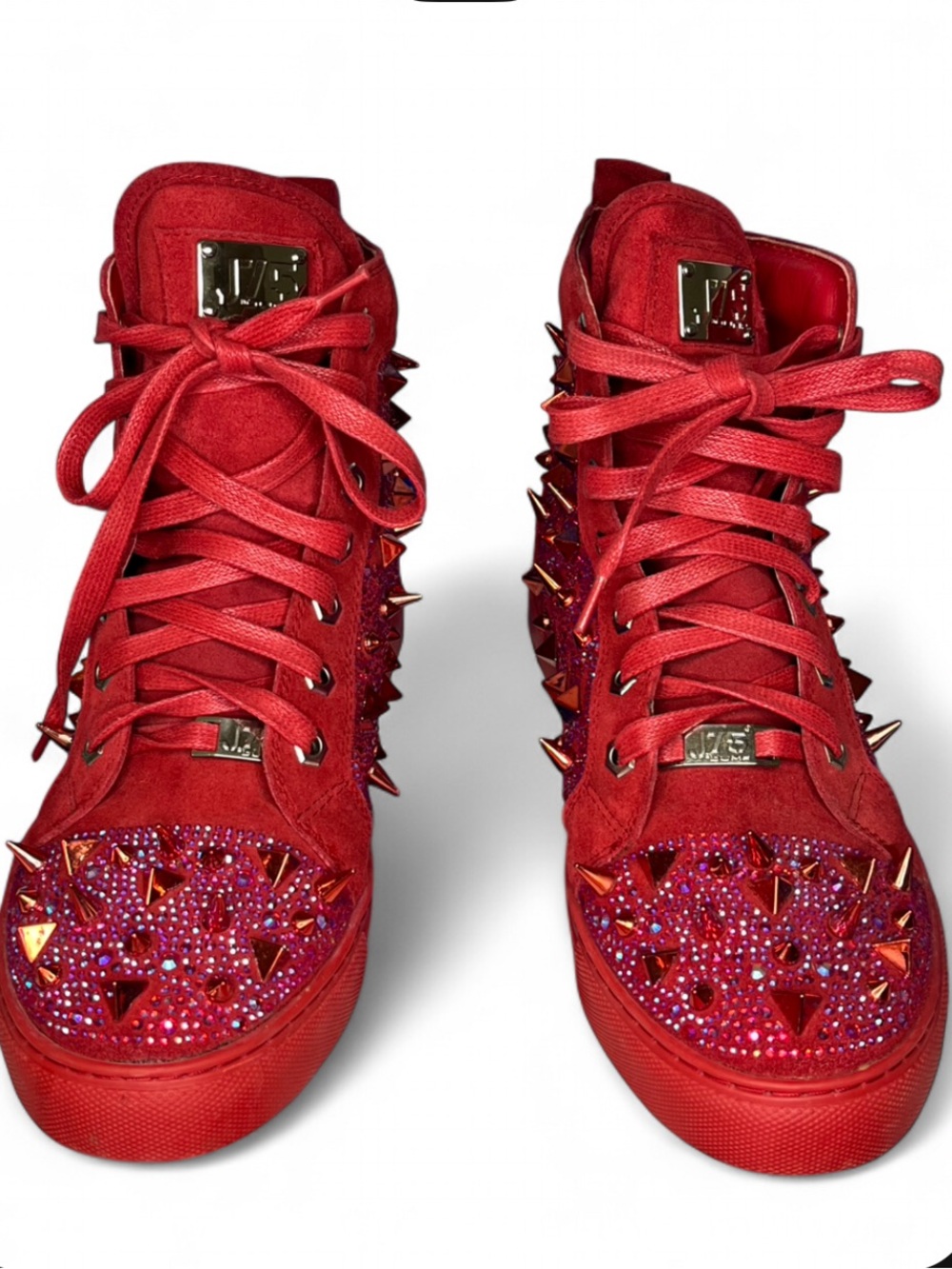 J75 Jump Zambia Red All Over Jewel Rhinestone High Top Fashion Sneakers Size 8